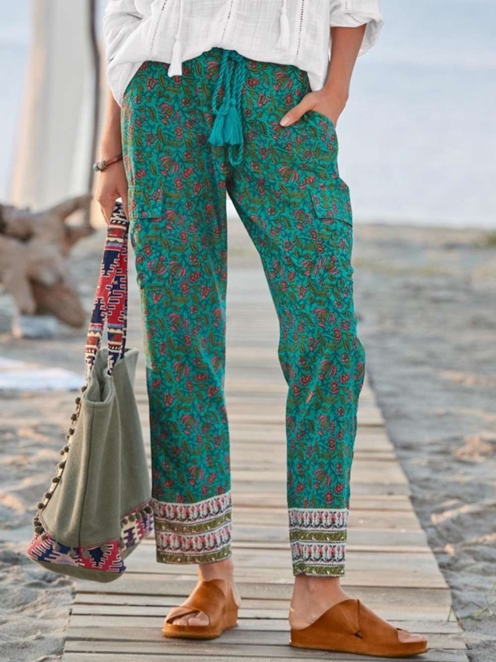 Sundance Running Rivers Cargo Boho Pants in Size Medium